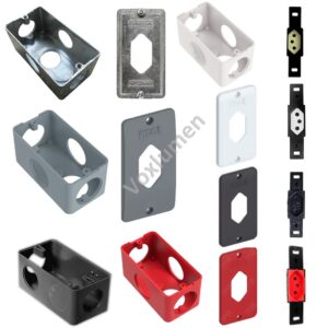 Caixa condulete leve múltipla com tampa e tomada 250V 2P+T de um posto hexagonal vertical