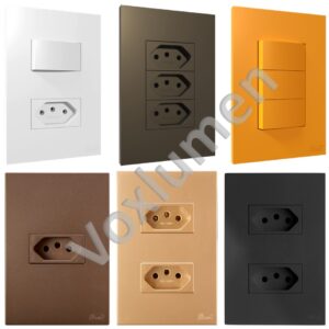Conjunto Recta Satin acetinada suporte parafusado e tampa encaixada 4X2 com pontos de conexões 250v configuráveis