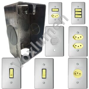 Caixa de alumínio com tampa 4X2 linha Gris pontos de conexões configuráveis