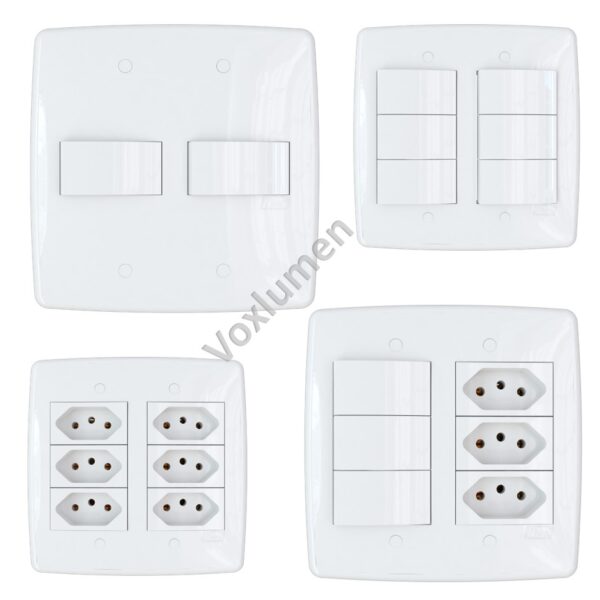 Conjunto Finess+ tampa sem suporte 4X4 parafusada com módulos de pontos de conexões 250v configuráveis