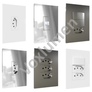 Conjunto Recta Gloss alto brilho suporte parafusado e tampa encaixada 4X2 com pontos de conexões 250v configuráveis