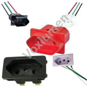 Tomada 250V simples retangular 2P+T de embutir para painel