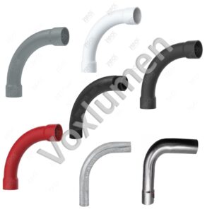 Conector curvo longo 90° para eletrodutos metálicos e PVC