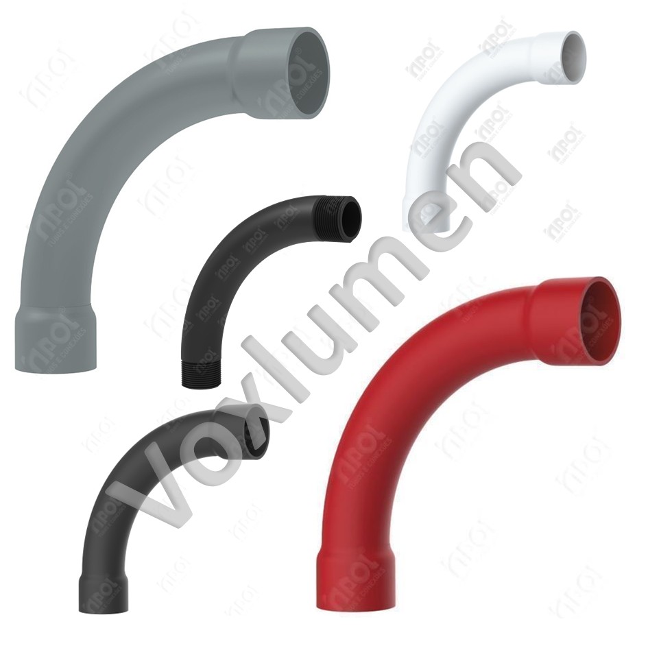 Conector curvo longo 90° em PVC para eletrodutos LEVES NBR 15465