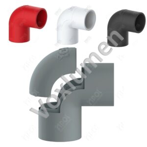 Conector cotovelo curvo curto 90° em PVC para eletrodutos LEVES com janela